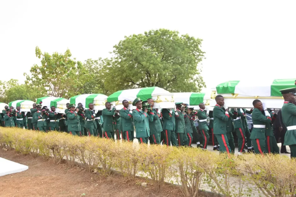 BREAKING: Okuama massacre: Tears as 17 soldiers are buried in Abuja