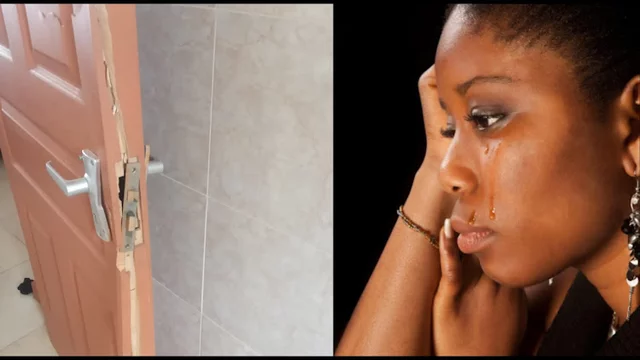 Angry husband breaks bathroom door after wife locked herself to do this