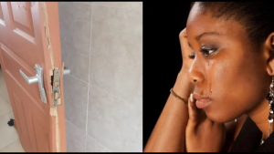 Husband breaks bathroom door to see the wife doing the incredible