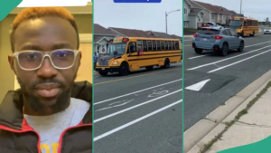 VIDEO: "It Can't Happen in Nigeria" - Man shares shows how all cars stop for school bus in Canada