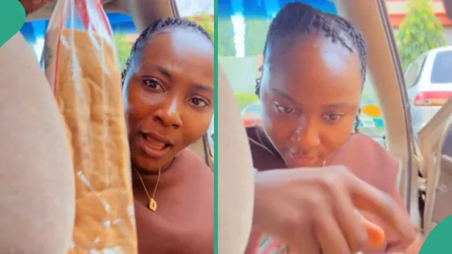 VIDEO: Lady who returned to Nigeria after years abroad reacts after seeing size of N800 bread