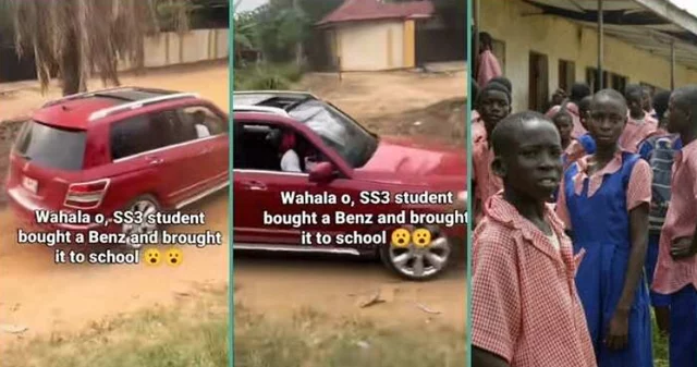 VIDEO: Reaction as SS3 Student who bought expensive Benz storms school with It