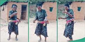 VIDEO: "She was hot since childhood"- Elderly woman stands in front of mud house to dance with energy