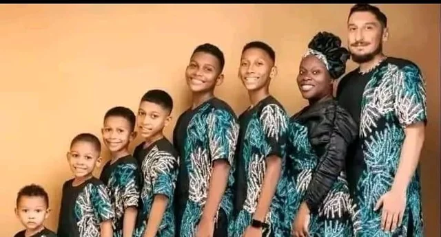 Nigerian woman and her white husband celebrate 17th wedding anniversary with their six sons