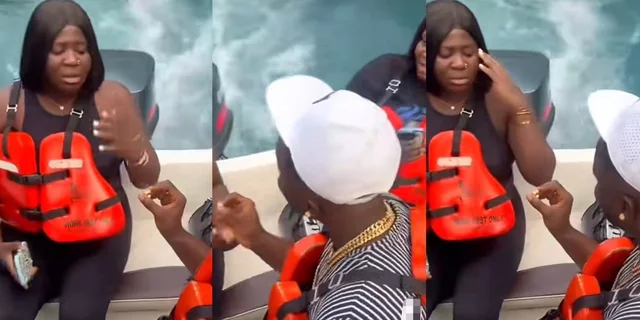 VIDEO: Will you marry me or come down – Man forces girlfriend off boat after rejection at sea