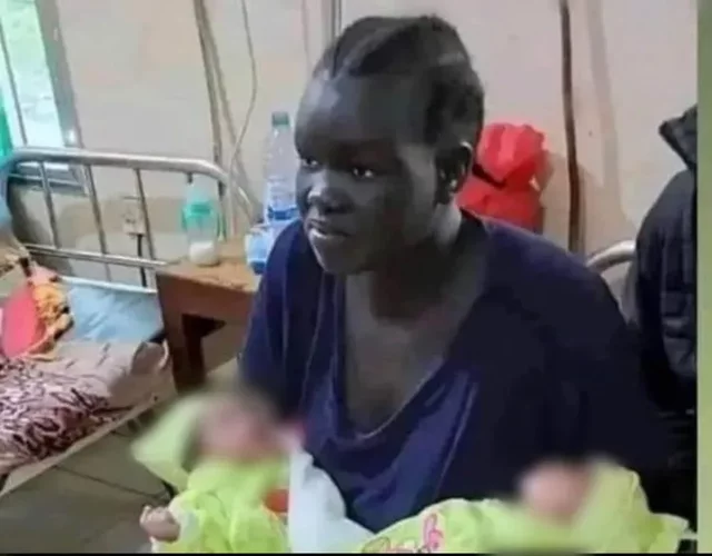 South Sudan mother blames husband for drinking too much milk after giving birth to white twins