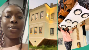 VIDEO: Lady visits Lagos house built upside down, shows unusual interior decoration that attracts tourists