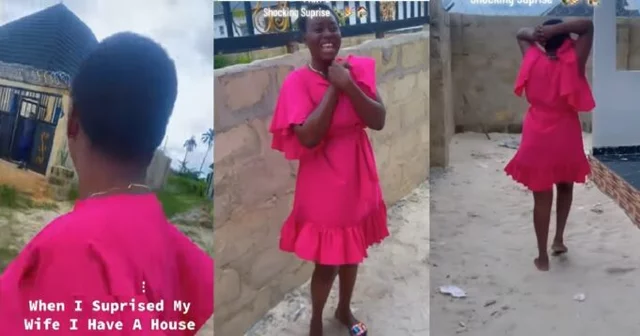 VIDEO: “Na my house be this” – Moment a man surprised his wife with a house he built after hiding it from her for so long