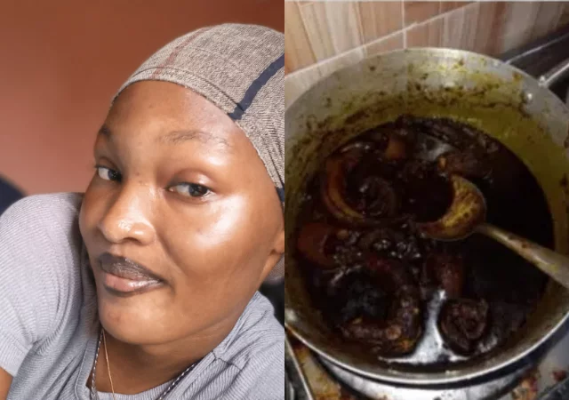 Beautiful Nigerian lady laments after cooking ogbono soup for the first time