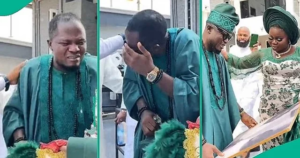 VIDEO: Nigerian man cries on wedding day after wife gave him special gift