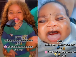 Mother shows how she dresses her baby boy because “God refused to give her a girl child“