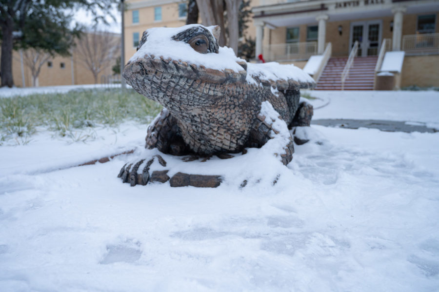 On campus, students prepare for a winter storm before the beginning of the spring semester.