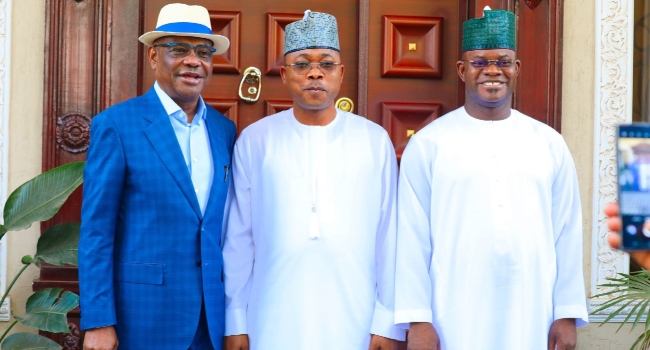 PHOTOS: The moment Yahaya Bello, Usman Ododo Visit Wike In Abuja