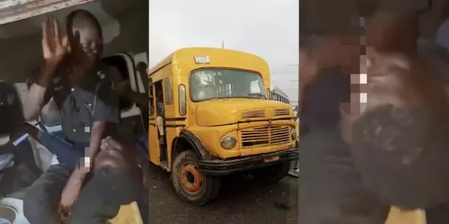 VIDEO: Bus driver reportedly blinded in accident after police officer drags steering wheel over ₦200