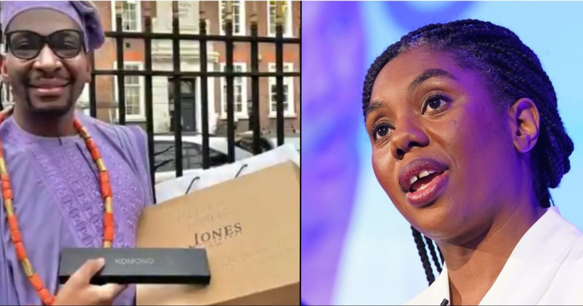 VIDEO: Nigerian man in UK replaces items Kemi Badenoch claimed were stolen from her in Nigeria