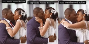 BREAKING VIDEO: Nigerian couple breaks world record holder as they lock lips with each other for more than 3hrs