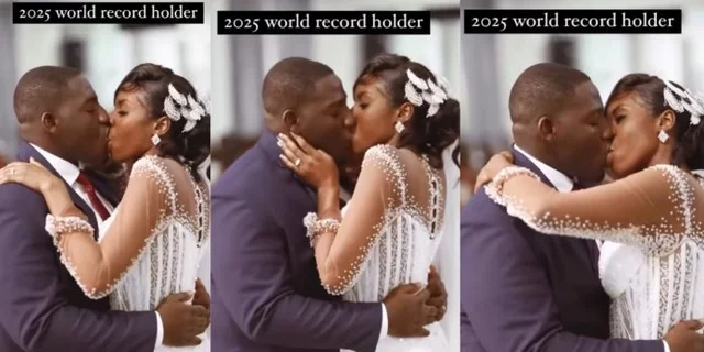 BREAKING VIDEO: Nigerian couple breaks world record as they lock lips with each other for more than 3hrs