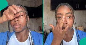 VIDEO: Lady tearfully displays clothes she wore, says her dad said she can't go out dressed like that