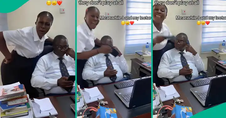 VIDEO: Female student collects her lecturer’s phone, then did this to him