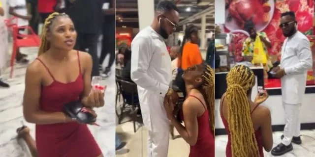 VIDEO: Reactions as man publicly rejects his girlfriend’s proposal in public