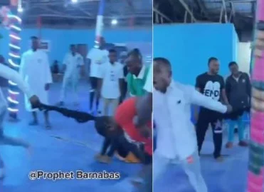 VIDEO: Outrage as Pastor aggressively drags lady in her hair during deliverance in church