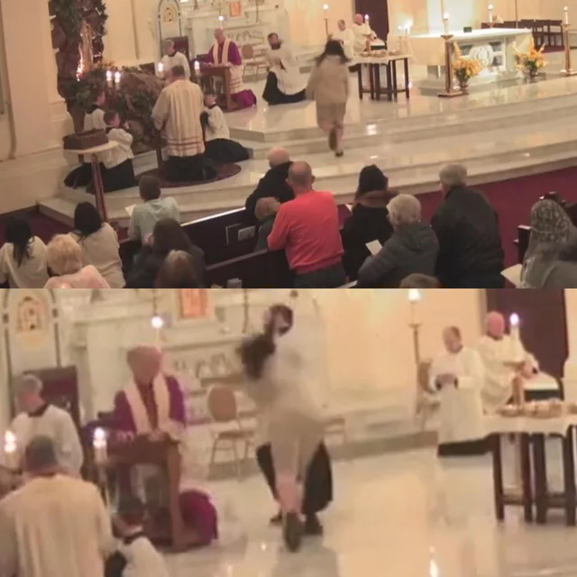 VIDEO: Tension as church member storms altar and attacks Catholic Priest