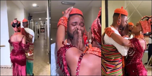 VIDEO: Emotional moment groom tears up as he sees his bride on traditional wedding day