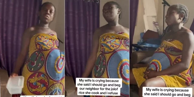 VIDEO: Pregnant wife in tears as husband refuses to go beg neighbour Jollof rice