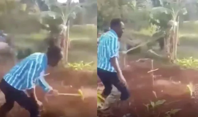 VIDEO: DNA wahala – Man storms his wife grave, flogging it after finding out his six children are not his biological children